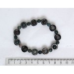 Браслет из яшмы зеленой, шарик в круглой рамке из гематита