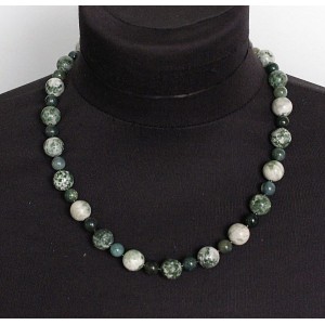 Бусы из агата мохового и яшмы зеленой, шарик 12мм и шарик 8мм