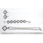 Комплект: кулон, браслет и серьги с иск. перламутром, узор "завитки", ромб, 48см, 18см