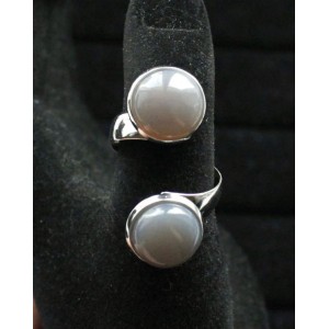 Кольцо из агата серого "2 круга", круг 12мм, безразмерное