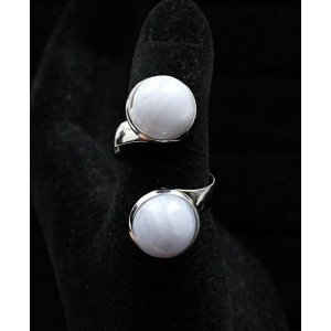 Кольцо из агата голубого (сапфирина) "2 круга", круг 12мм, безразмерное