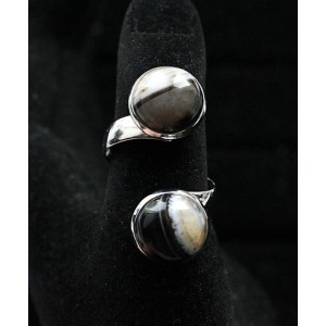 Кольцо из агата черного "2 круга", круг 12мм, безразмерное