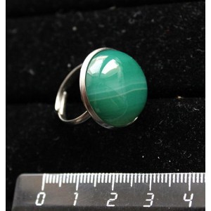 Кольцо с агатом зеленым (тонировка), круг 20мм, безразмерное