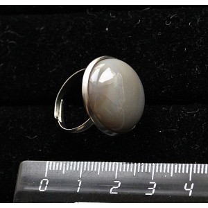 Кольцо с агатом серым, круг 20мм, безразмерное