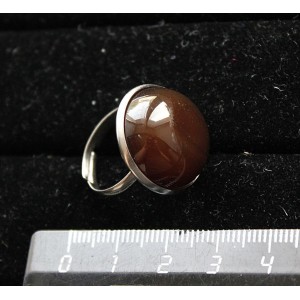 Кольцо с  агатом кофейным, круг 20мм, безразмерное