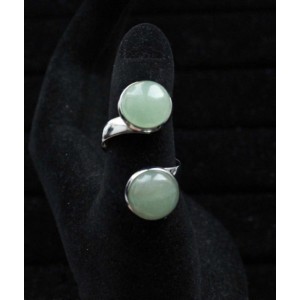 Кольцо из авантюрина зеленого "2 круга", круг 12мм, безразмерное