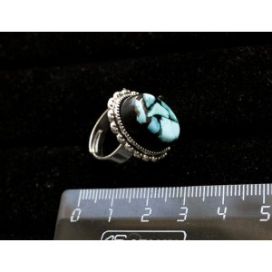 Кольцо с бирюзой, кабошон мозаика, овал 18x13, литая оправа, безразмерное
