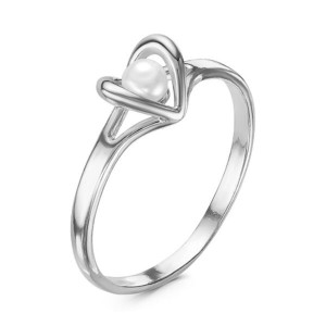 Кольцо посеребрение "Сердце жемчужное", цвет белый