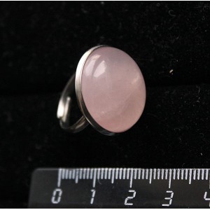 Кольцо с кварцем розовым, круг 20мм, безразмерное