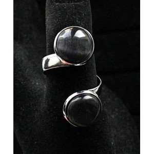 Кольцо из кошачьего глаза (синт.), цвет черный "2 круга", круг 12мм, безразмерное