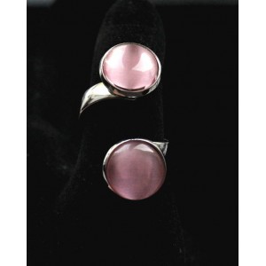 Кольцо из кошачьего глаза (синт.), цвет розовый "2 круга", круг 12мм, безразмерное