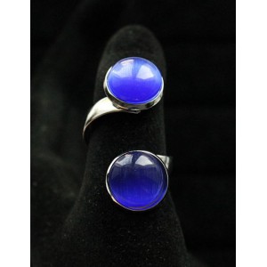Кольцо из кошачьего глаза (синт.), цвет синий индиго "2 круга", круг 12мм, безразмерное