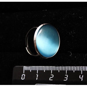 Кольцо с кошачьим глазом (синт.), цвет темно-голубой, круг 20мм, безразмерное