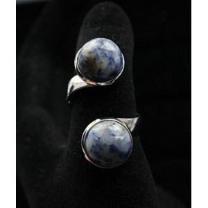 Кольцо из лазурита бело-синего "2 круга", круг 12мм, безразмерное
