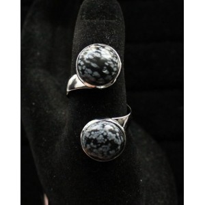 Кольцо из  обсидиана снежного "2 круга", круг 12мм, безразмерное