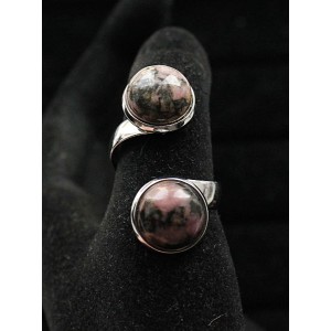 Кольцо из родонита "2 круга", круг 12мм, безразмерное