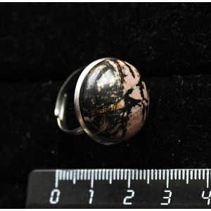 Кольцо с родонитом, круг 20мм, безразмерное