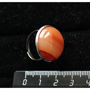 Кольцо с сердоликом полосатым, круг 20мм, безразмерное