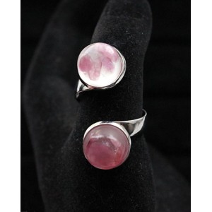 Кольцо из турмалина розового (кабошон-мозаика) "2 круга", круг 12мм, безразмерное