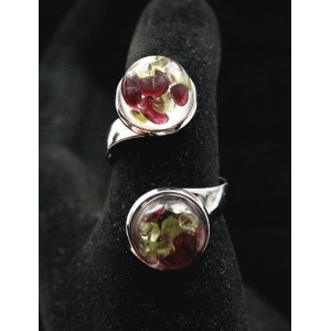Кольцо из хризолита и граната (кабошон-мозаика) "2 круга", круг 12мм, безразмерное