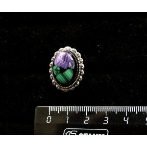 Кольцо с чароитом с малахитом (кабошон-мозаика), овал 18x13, литая оправа, безразмерное