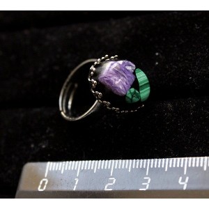 Кольцо с чароитом с малахитом (кабошон-мозаика), овал 18х13мм, безразмерное
