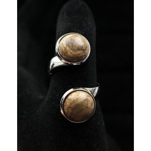 Кольцо из яшмы песочной "2 круга", круг 12мм, безразмерное