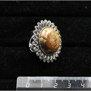 Кольцо с яшмой песочной, круг 20мм, "подсолнух", безразмерное