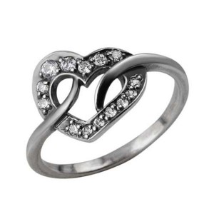 Кольцо посеребрение с оксидированием "Сердце" (стекло ювелирное preciosa)