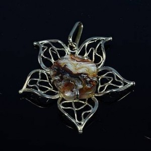 Кулон из агата "Цветок", 57*57мм, авт.-ручная работа, юв сплав - нейзильбер