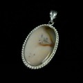 Кулон с агатом моховым в посеребрении овал 45х30мм (косичка)