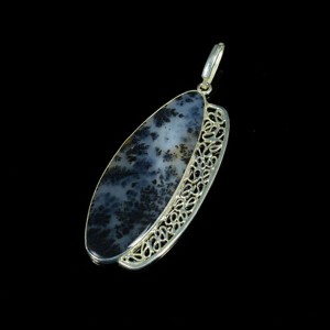 Кулон агат моховой, 56х25мм, нейзильбер