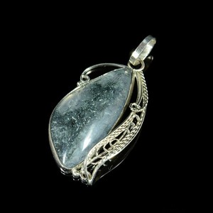 Кулон агат моховой 44х25мм, нейзильбер