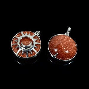 Кулон "Солнце" двусторонний в металле с авантюрином (иск.) 27х27мм