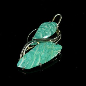 Кулон из амазонита, 51х33мм, нейзильбер