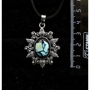 Кулон из бирюзы, кабошон мозаика, овал, 18х13мм, оправа "папоротник"