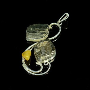 Кулон пирит в посеребрении 25*45мм