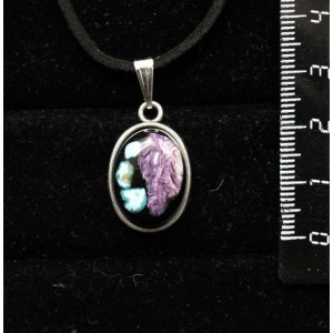 Кулон из чароита и нат. бирюзы (кабошон-мозаика), простой овал 18х13мм