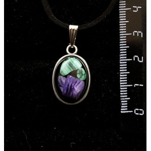 Кулон из чароита с малахитом (кабошон-мозаика), простой овал 18х13мм