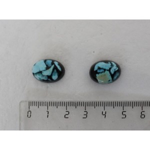 Бирюза натуральная, кабошон мозаика овал 18х13мм, черный фон