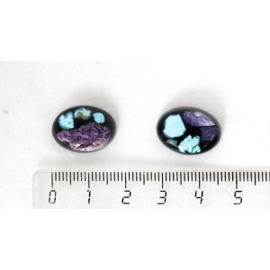 Чароит, бирюза нат., кабошон-мозаика овал 18х13мм, черный фон