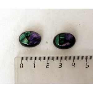 Чароит, малахит, кабошон-мозаика овал 18х13мм, черный фон