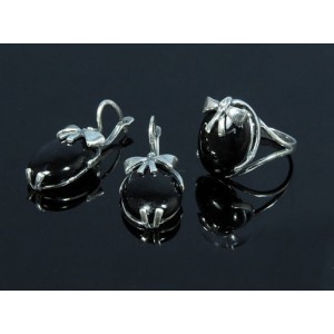 Кольцо и серьги с агатом черным