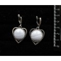 Серьги из агата голубого (сапфирина) "сердечко", круг 18мм, швензы посеребрение