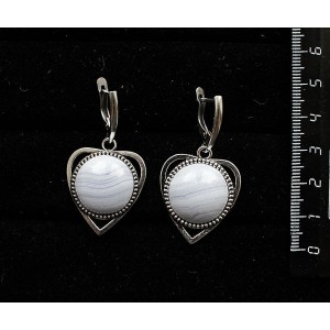 Серьги из агата голубого (сапфирина) "сердечко", круг 18мм, швензы посеребрение