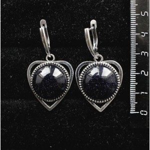 Серьги из авантюрина синего (синт.) "сердечко", круг 18мм, швензы посеребрение
