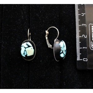 Серьги из бирюзы, кабошон мозаика, овал 18х13мм, замок петелька