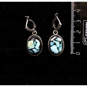 Серьги из бирюзы, кабошон мозаика, простой овал 18х13мм, швензы посеребрение