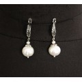 Серьги из жемчуга белого, шарик 9мм, швензы посеребрение