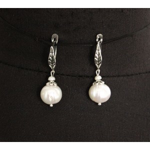 Серьги из жемчуга белого, шарик 9мм, швензы посеребрение